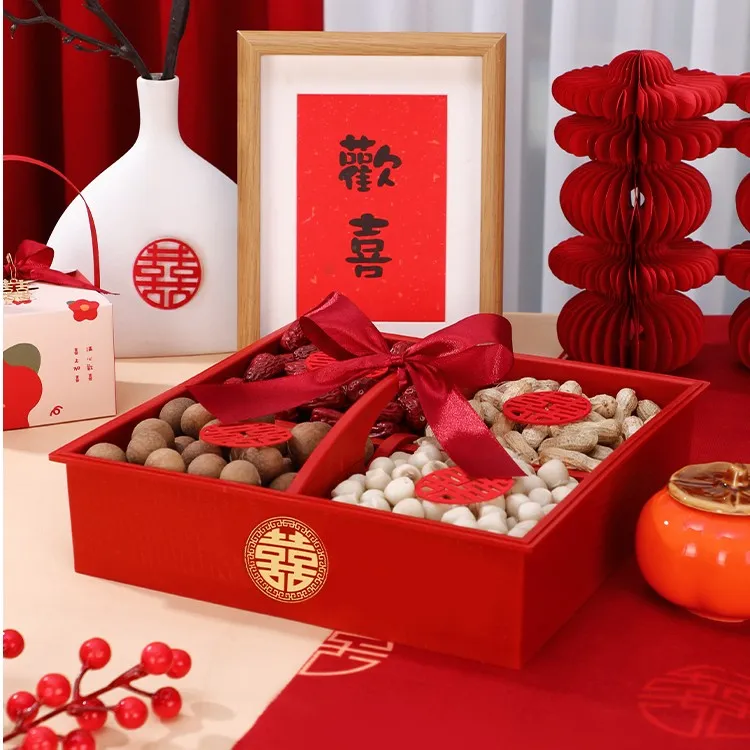 早生贵子干果组合结婚压床模具摆件婚礼订婚桌面四宫格摆台干果盒