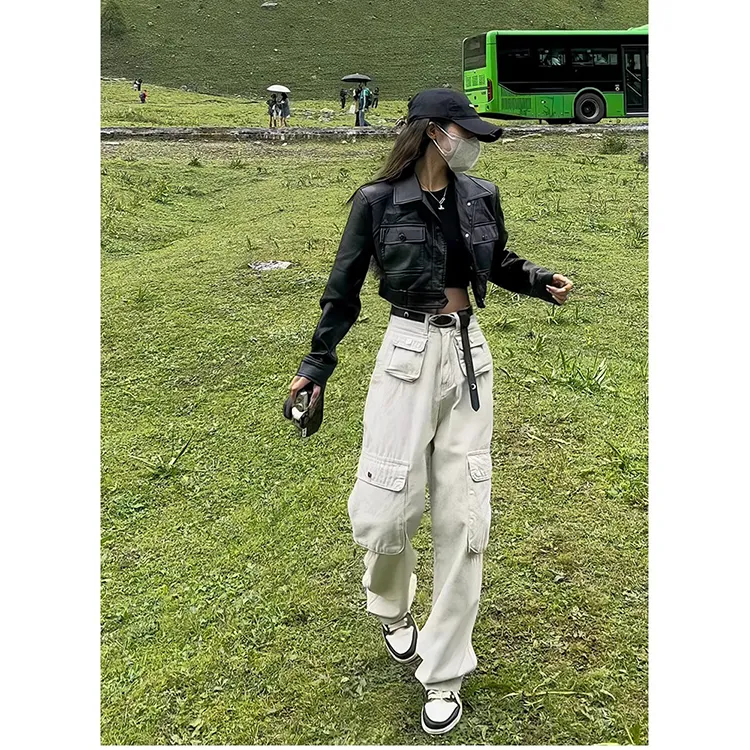 2024秋季新款黑色机车PU皮衣夹克外套女美式高级感机车风百搭上衣