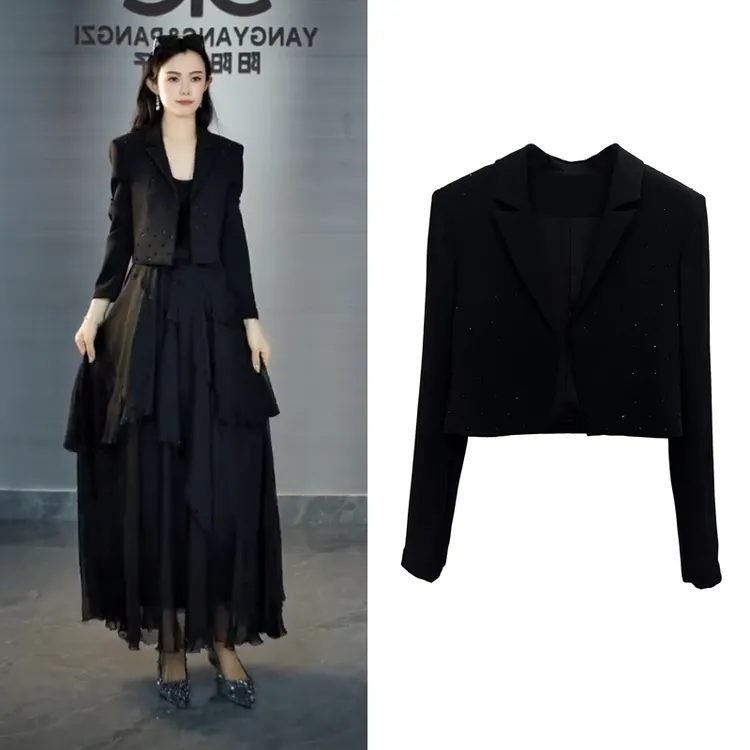 YANGYANG&PANGZI/阳阳和胖子104889黑色西装短外套轻奢闪钻高级女
