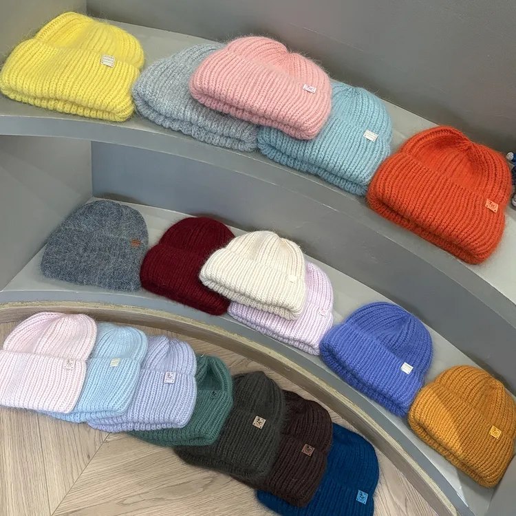 重磅 !冰岛毛多色安格拉兔毛针织帽女冬季保暖显脸小毛绒毛线帽