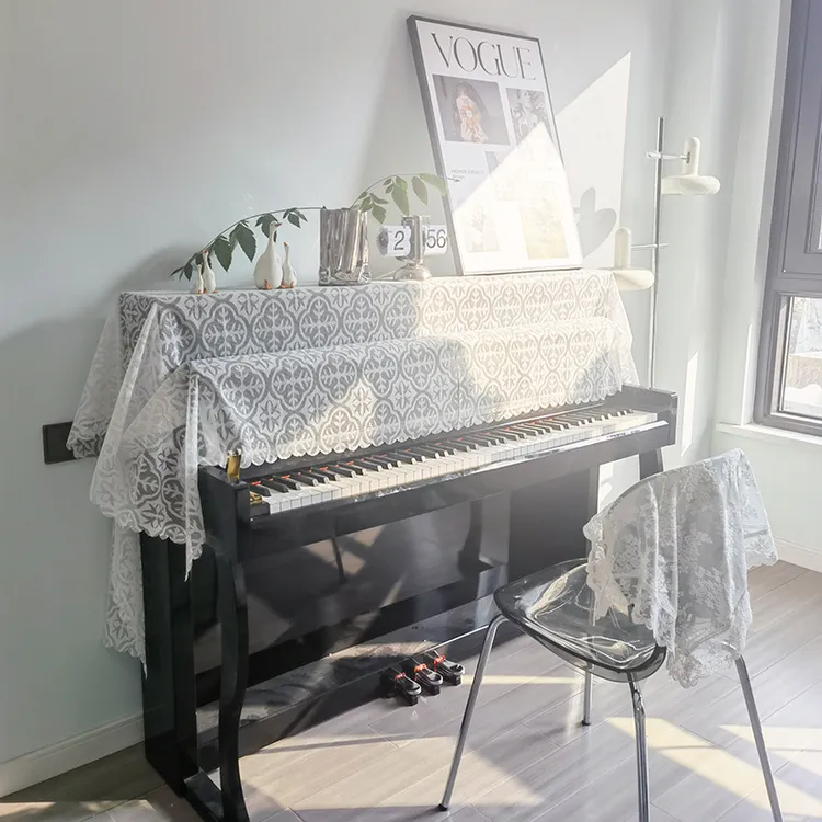 白色蕾丝简约电钢琴盖布键盘罩布北欧ins半罩钢琴罩盖巾全罩防尘