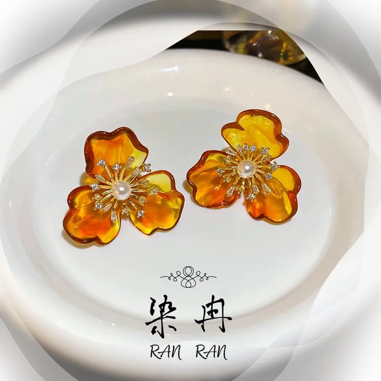 染冉 铜合金珐琅耳饰 【焦糖玛奇朵】气质可爱百搭少女复古B-121