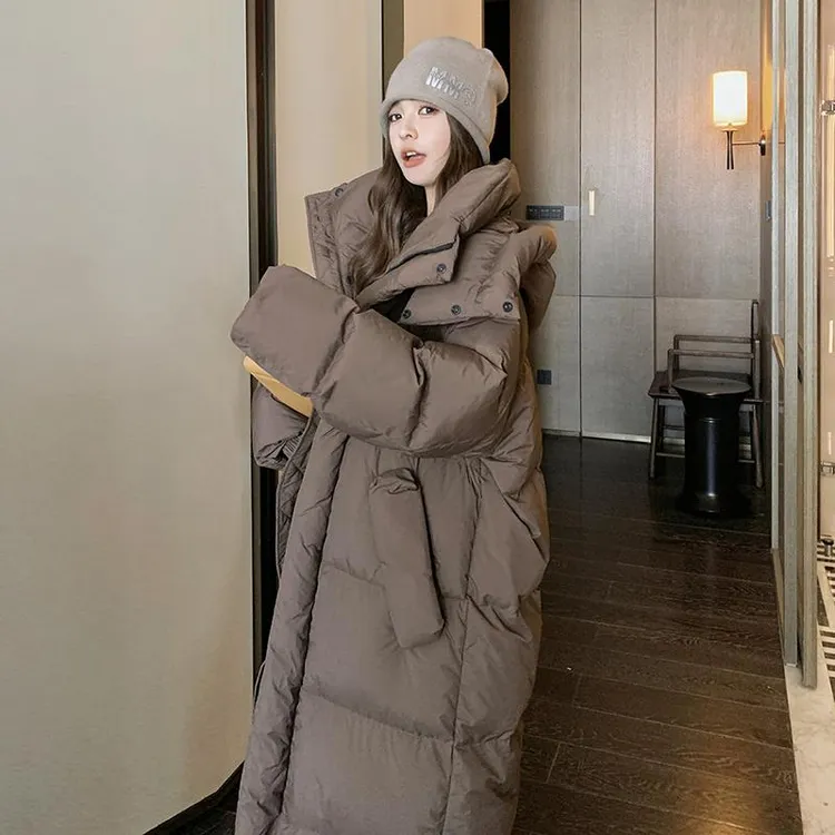 大被子羽绒服女冬2025新款时尚洋气复古超长款到脚踝90白鸭绒外套