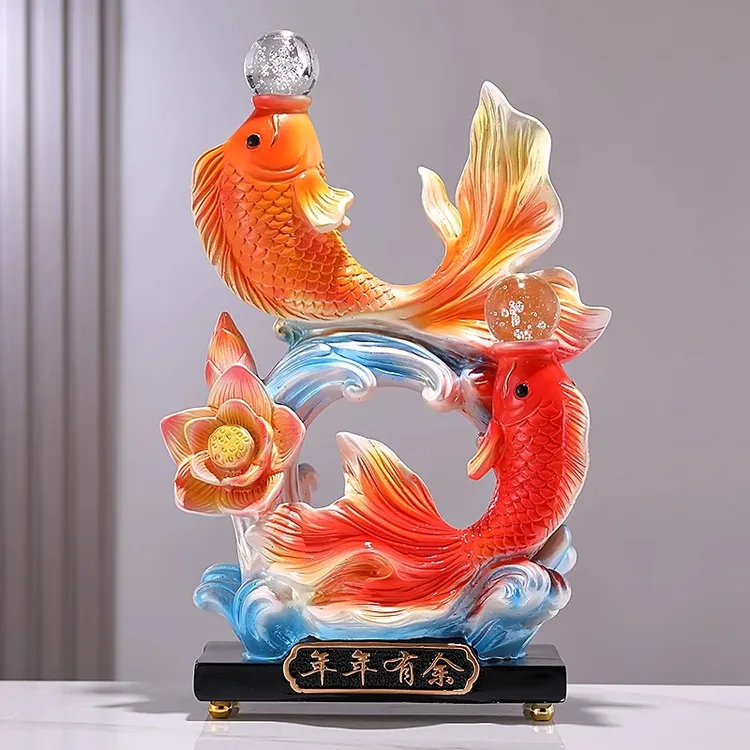 新中式高档双鱼摆件招财客厅电视柜玄关酒柜装饰品摆件工艺品乔迁