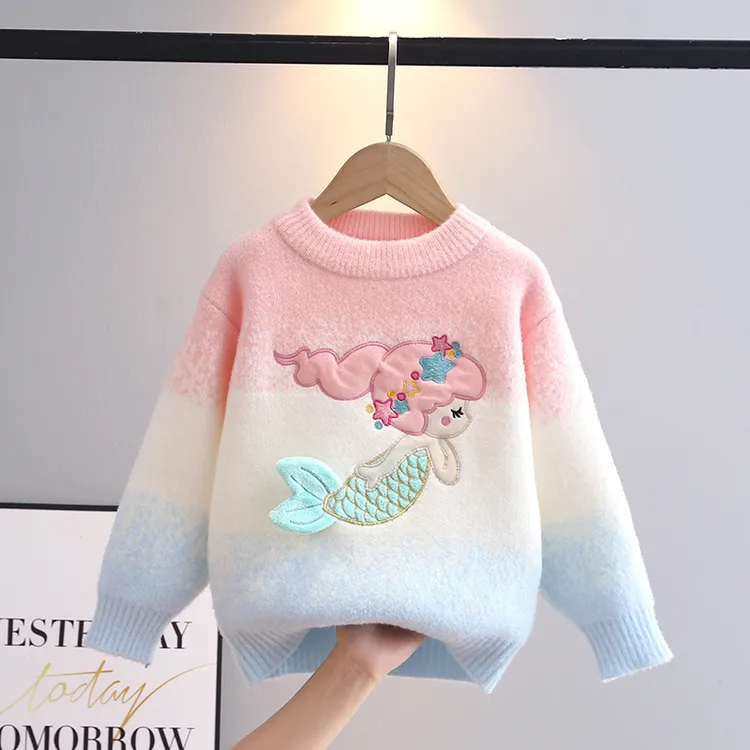 女童毛衣秋冬季2025新款中大儿童卡通加厚打底衫洋气水貂绒针织衫