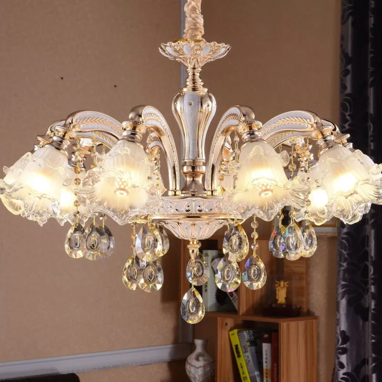 欧式吊灯客厅灯简约客厅餐厅灯罩朝下灯具新款法式锌合金水晶吊灯