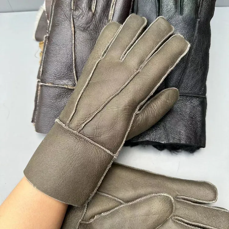 皮毛一体手套羊毛冬季加厚保暖真皮手套男防寒骑电动车女