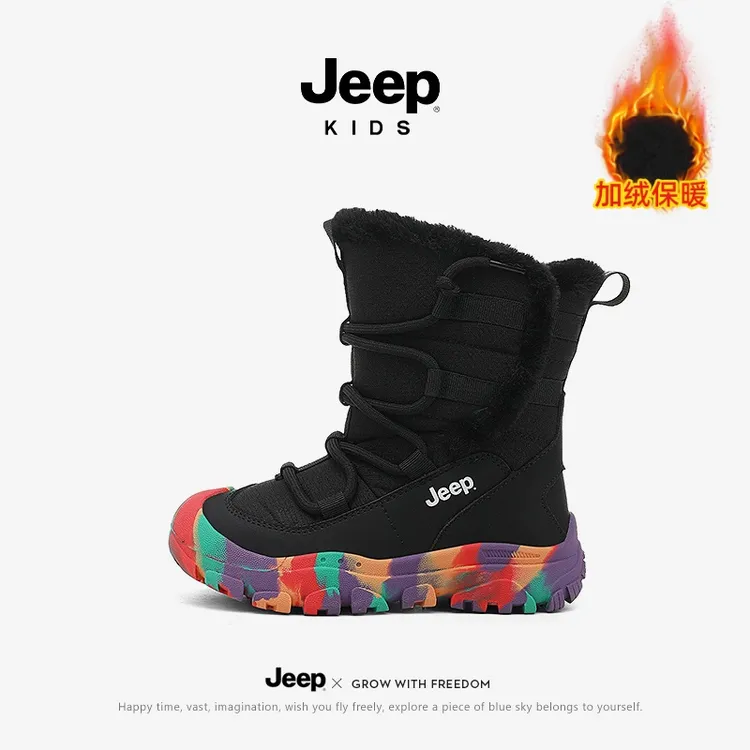 jeep童鞋儿童雪地靴冬季加绒加厚女童棉鞋红色东北男童大棉靴子
