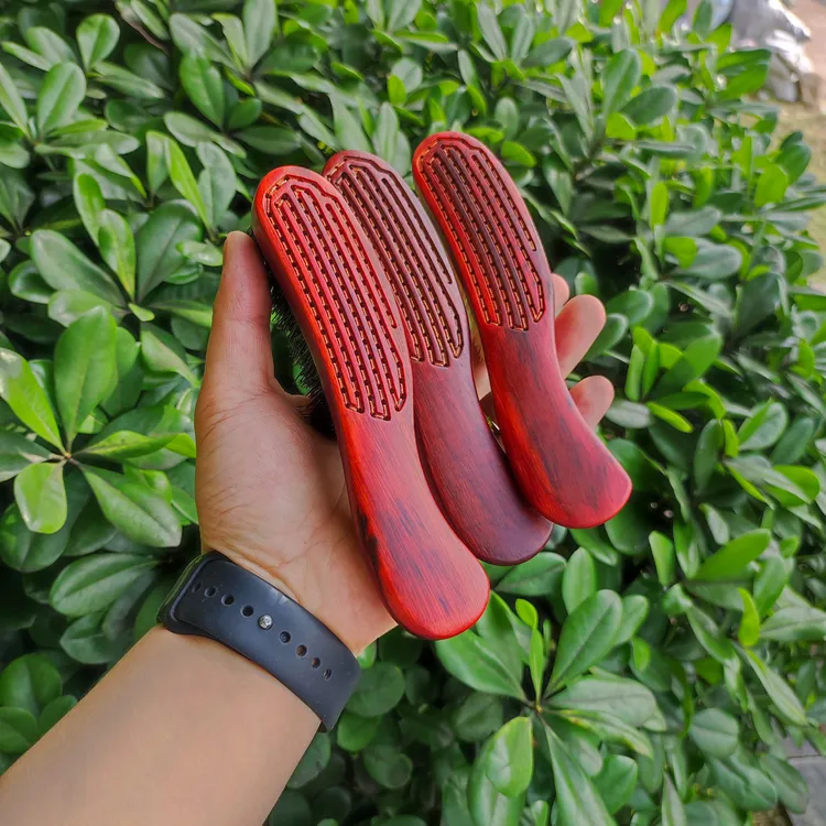 檀木柄中号纯黑特硬猪鬃刷子根部鬃金刚核桃刷包浆上色提亮上色