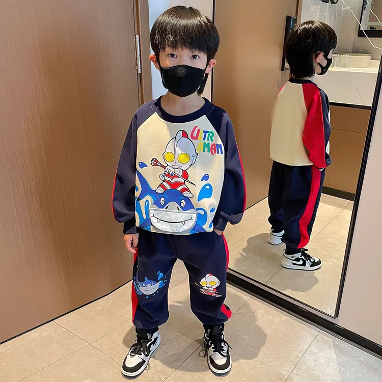 奥特曼童装男童2025秋装新款套装洋气时髦儿童春秋季宝宝运动衣服