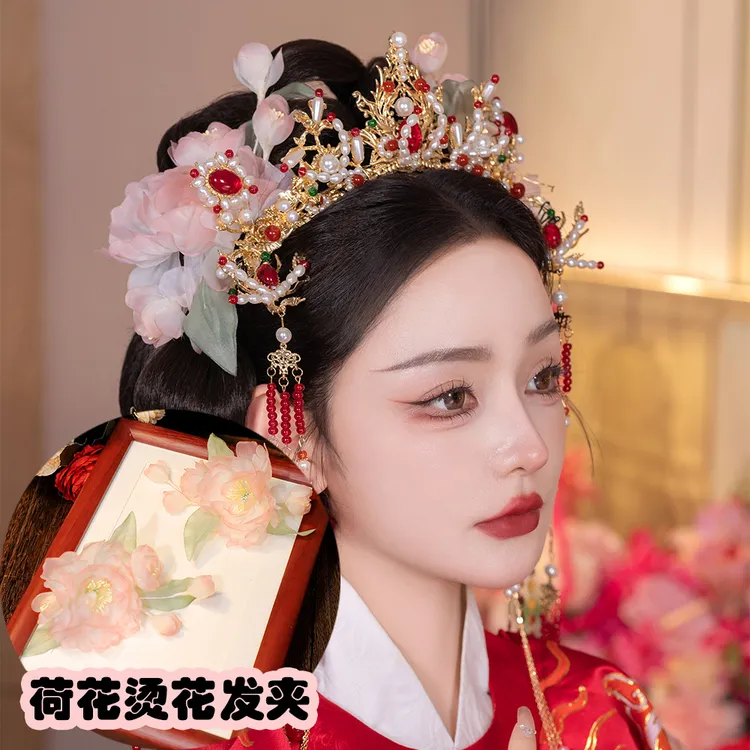 DC2014百搭古风烫花手工发夹复古古典超仙汉服绢纱花边夹荷花手作