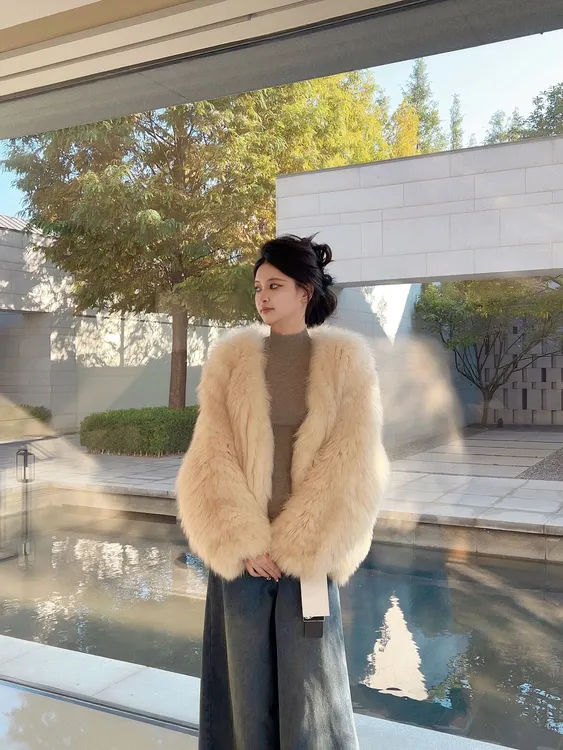 大白熊狐狸毛V领2.0(特密特厚)编织女皮草外套冬季毛毛2025女款