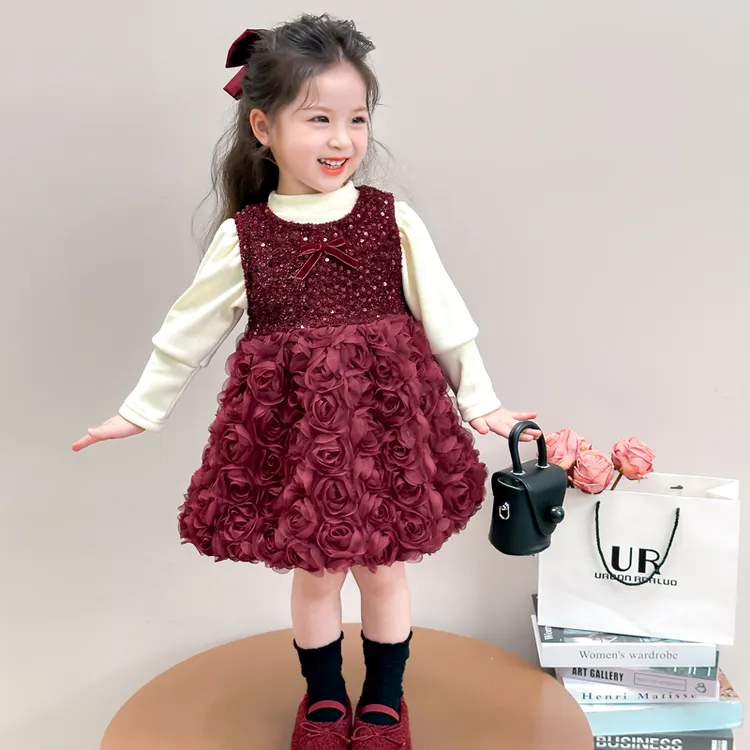 女童连衣裙加绒冬季2025新款小女孩洋气背心裙子两件套宝宝新年服