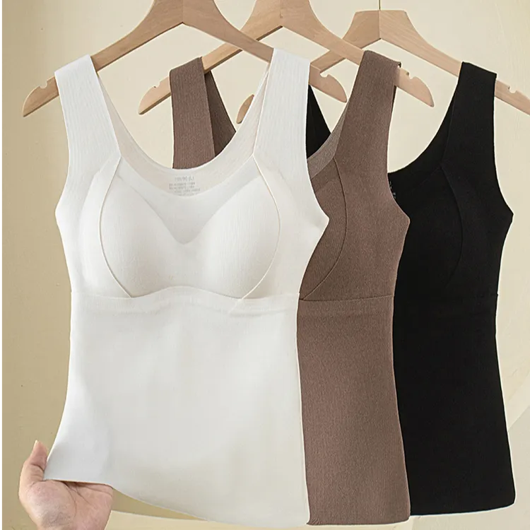 冬季蚕丝提拉保暖背心带杯垫蓄热舒适秋衣免穿文胸打底女士加厚