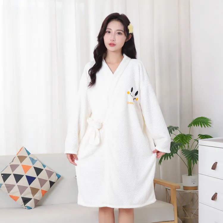 成人可穿浴巾长袖浴袍女加厚吸水柔软速干洗澡浴衣秋冬家用睡袍