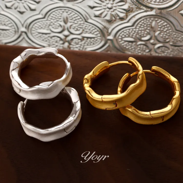 YOYR 黄铜耳饰 质感磨砂素圈高级感耳扣简约百搭耳环