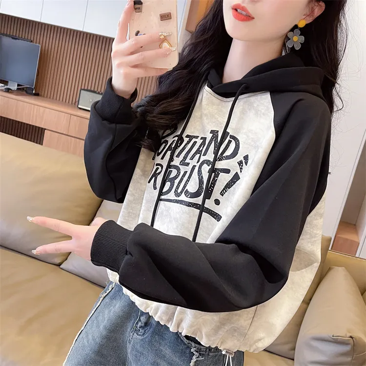 连帽卫衣2025新款春秋宽松美式复古百搭小个子短款抽绳上衣