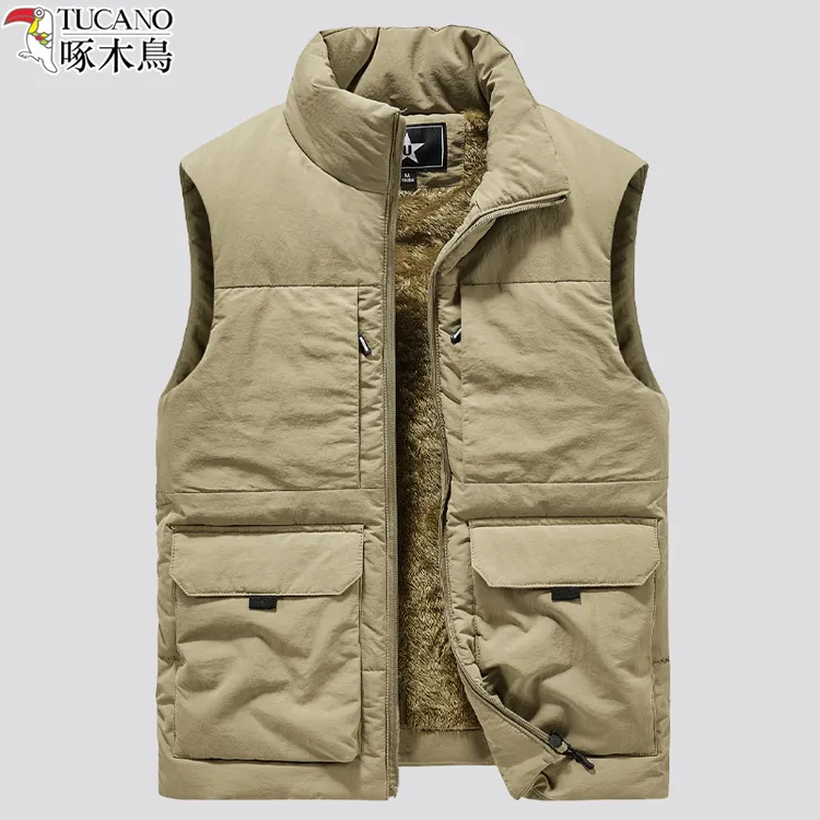 TUCANO/啄木鳥秋冬新款男士棉马甲高品质多口袋立领加绒厚款马夹