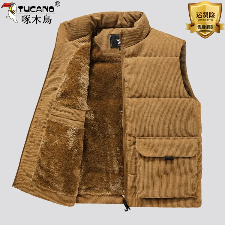 TUCANO/啄木鳥秋冬新款男灯芯绒马甲加绒加厚立领坎肩多口袋马夹