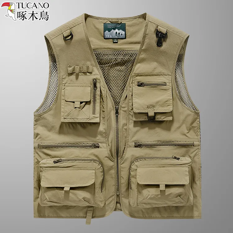 TUCANO/啄木鳥新款多口袋工装马甲夏季男士钓鱼摄影网眼速干马夹
