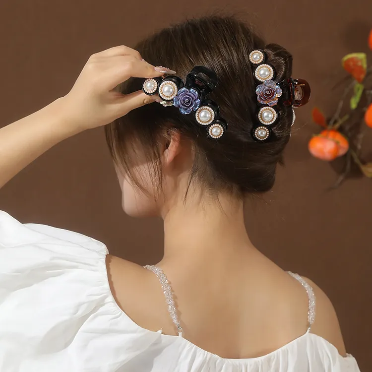 巴洛克风格女复古珠珠发夹子后脑勺发卡头饰韩国鲨鱼夹发抓夹古典