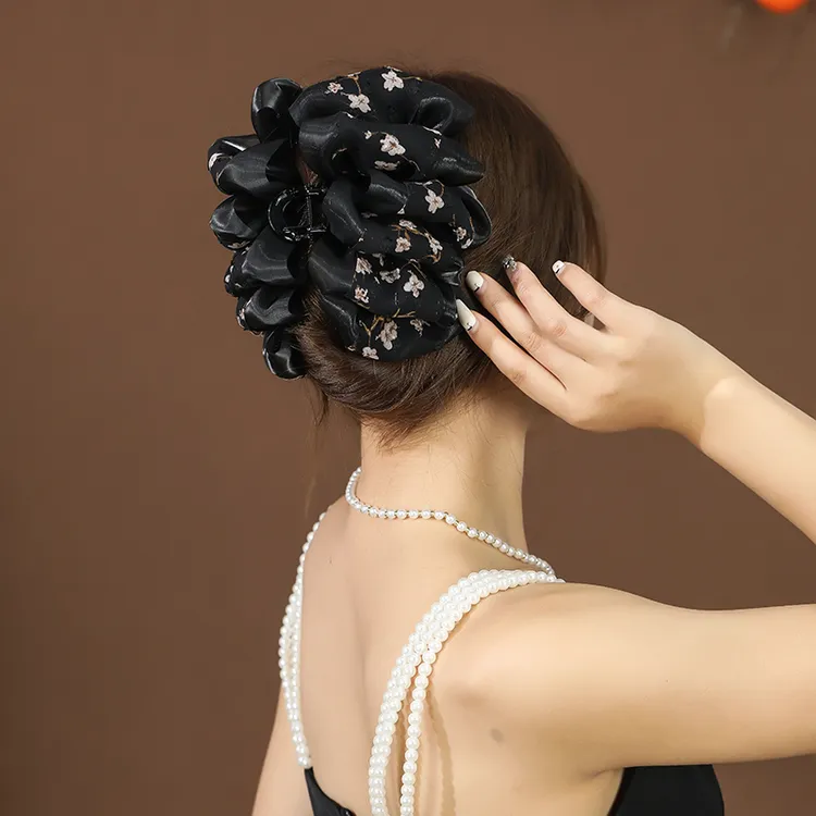 百搭云朵泡泡花海抓夹女优雅头饰后脑勺盘发韩版黑色成人鲨鱼夹
