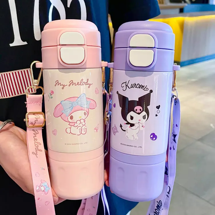 库洛米保温杯可爱女生便携网红大容量双饮水杯学生上学专用吸管杯