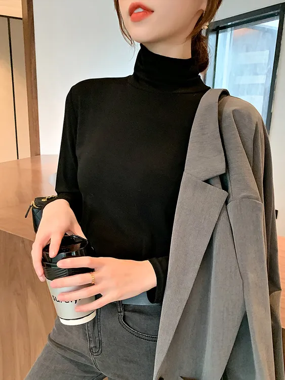 大码内搭高领打底衫黑色女秋冬胖妹妹打底纯色上衣胖妹妹长袖T恤