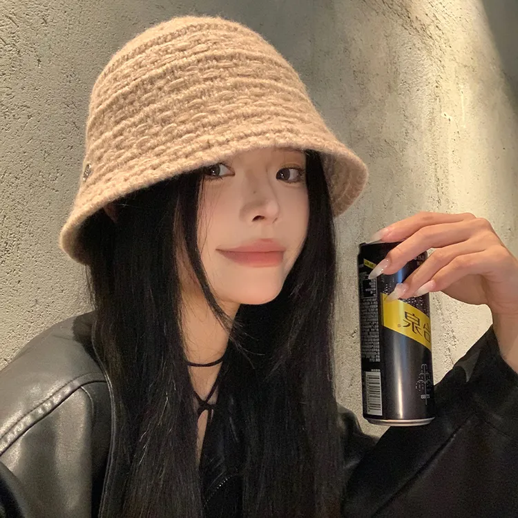 针织渔夫帽女秋冬季韩版百搭水桶帽日系复古大头围显脸小毛线帽子
