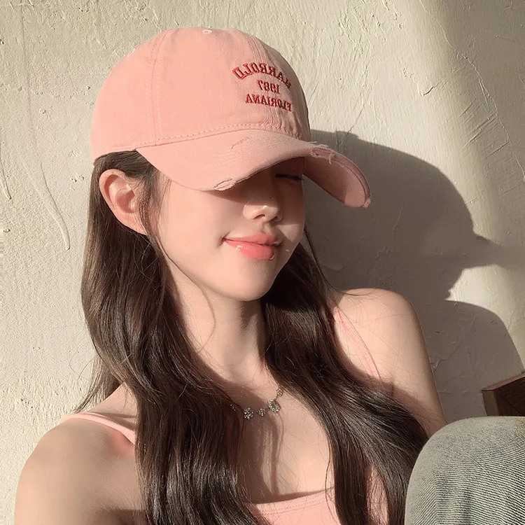 粉色棒球帽子女夏季2024新款甜妹韩系时尚百搭显脸小防晒鸭舌帽潮