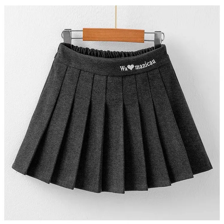 女童百褶裙秋冬款洋气裙子毛呢半身裙学院风新款中大童百搭洋儿童