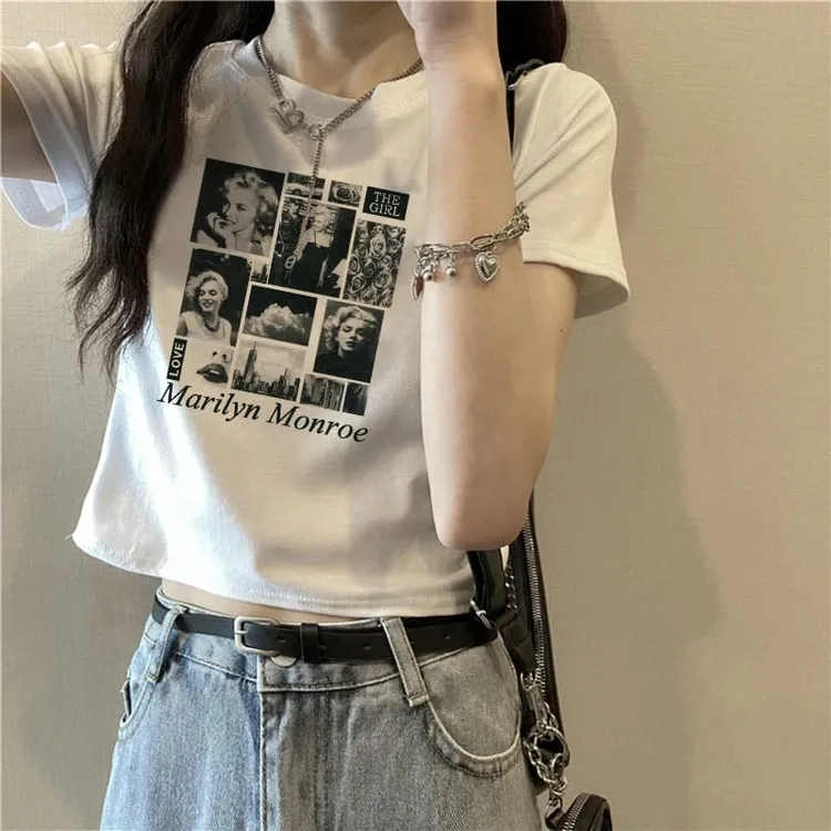 爆款白色修身短款短袖T恤ins女2025夏季新款欧货小个子夏高腰上衣