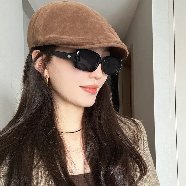 24秋冬复古时髦咖色前进帽高级感修脸贝雷帽英伦画家帽男女款帽子