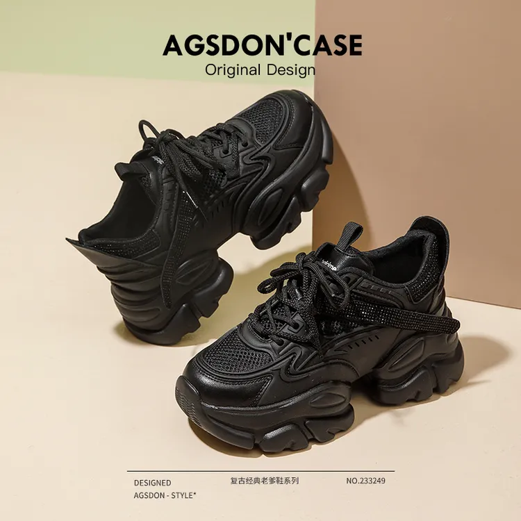 奥古狮登黑色老爹鞋女款2025秋冬小个子厚底增高显脚小甜酷运动鞋