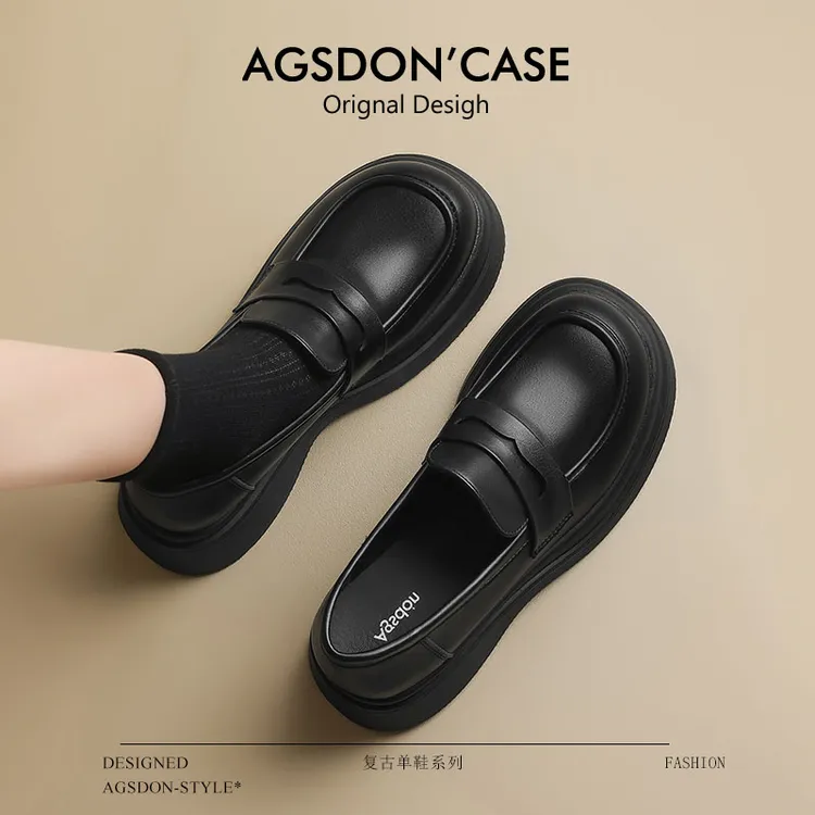 奥古狮登日式乐福鞋女2025新款秋季制服小皮鞋黑色厚底一脚蹬单鞋