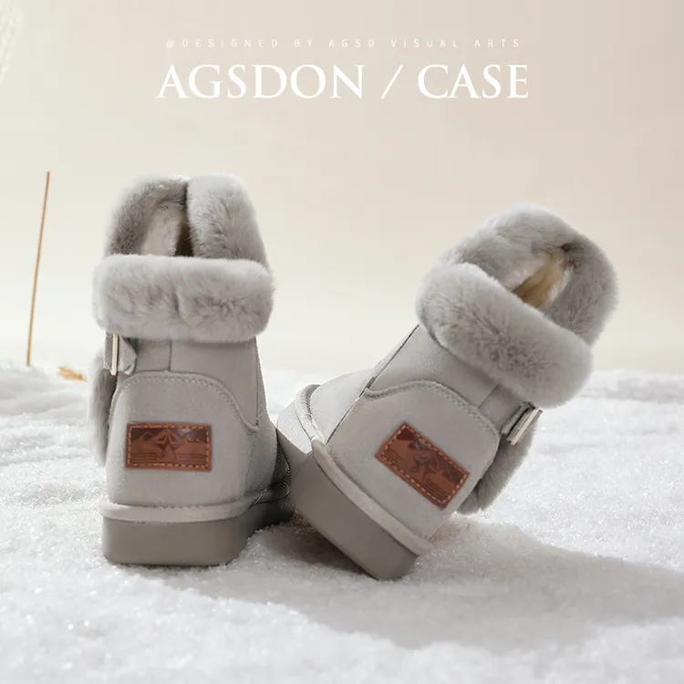 奥古狮登厚底洋气雪地靴女2025冬季加绒保暖毛茸茸哈尔滨面包棉鞋