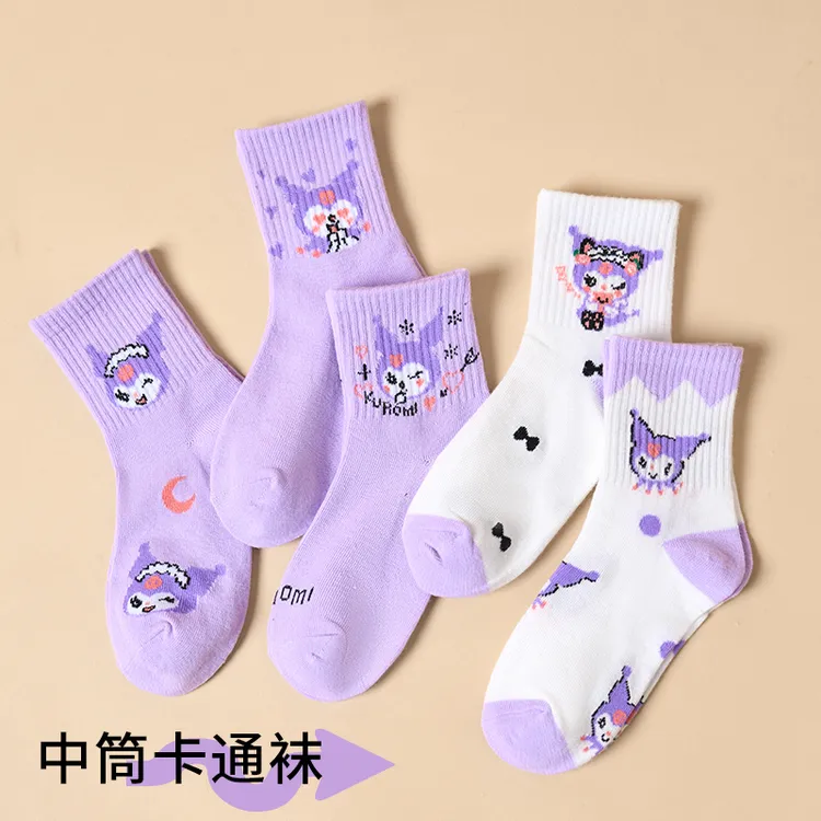 女童袜子春秋款卡通库洛米中筒袜儿童花边公主花边袜宝宝棉袜冬季