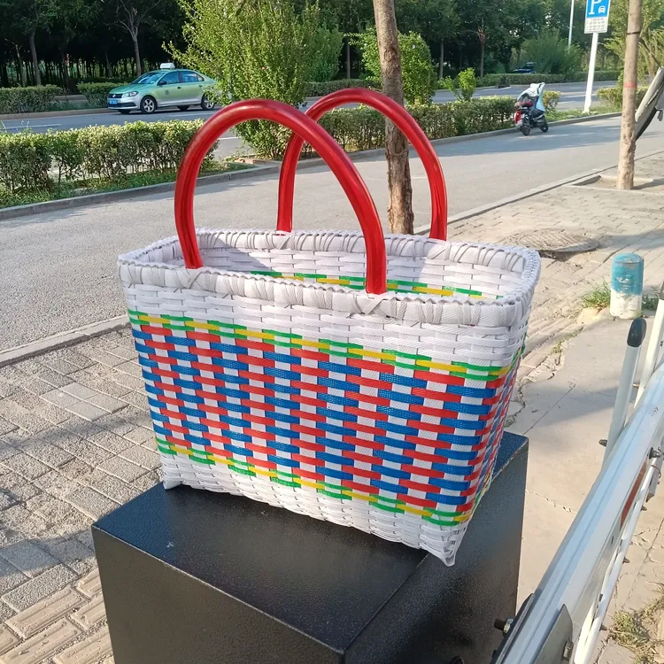 纯手工编织老式塑料手提购物篮家用采摘居家买菜篮