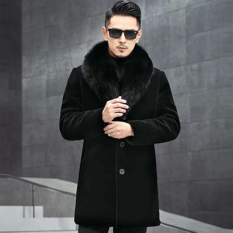 【貂工世家】中老年貂绒外套男长款大码休闲貂毛大衣爸爸装貂皮男装