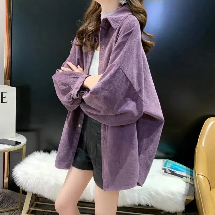秋装新款中长款宽松衬衫上衣女休闲大码衬衣长袖小众韩版大码衬衫