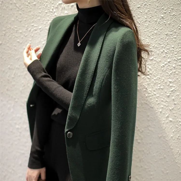 纯色时尚修身短款韩版显瘦小个子洋气西装毛呢外套女春秋新款百搭