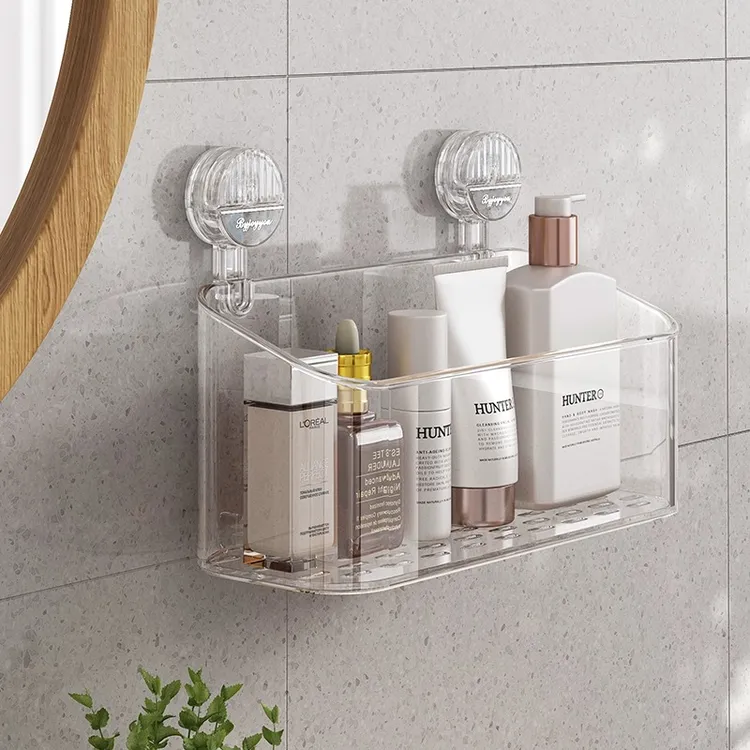 卫生间置物架吸盘壁挂免打孔浴室厕所收纳筐台墙上化妆品收纳盒子