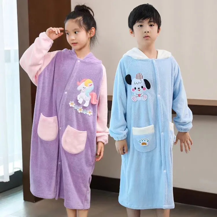 【如之纺】儿童四季通用可穿式浴巾男女中大童洗澡吸水柔软家用浴袍