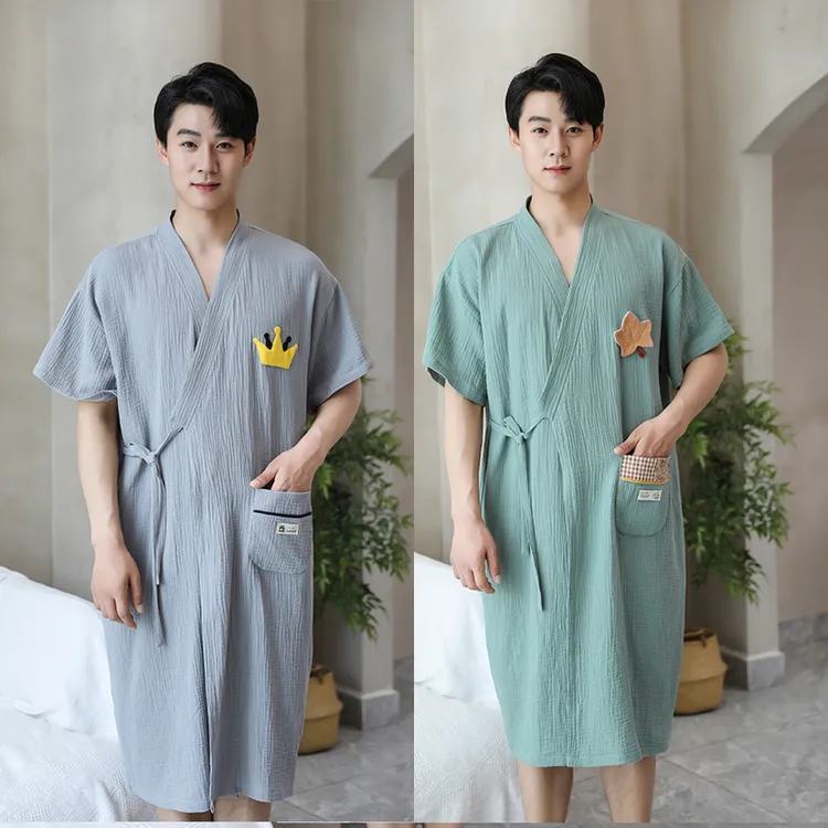 【如之纺】男士专用夏季浴袍纯棉纱布薄款宽松长款洗澡可穿式浴巾