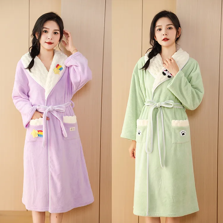 【如之纺】成人女浴袍洗澡家用可穿式浴巾浴衣珊瑚绒家居服睡袍
