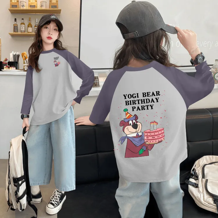 纯棉女童长袖T恤秋装拼色新款洋气儿童春秋童装打底衫女宝宝上衣T