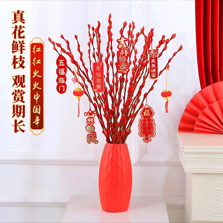 【20支带瓶】红色银柳干花真花鲜枝银柳耐寒年宵花室内花
