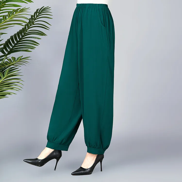 春夏中老年休闲裤宽松大码棉绸阔腿灯笼裤民族风广场舞高腰长裤