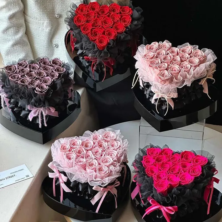 芭蕾风心形玫瑰花盒仿真花束成品520情人节送女朋友闺蜜生日礼物