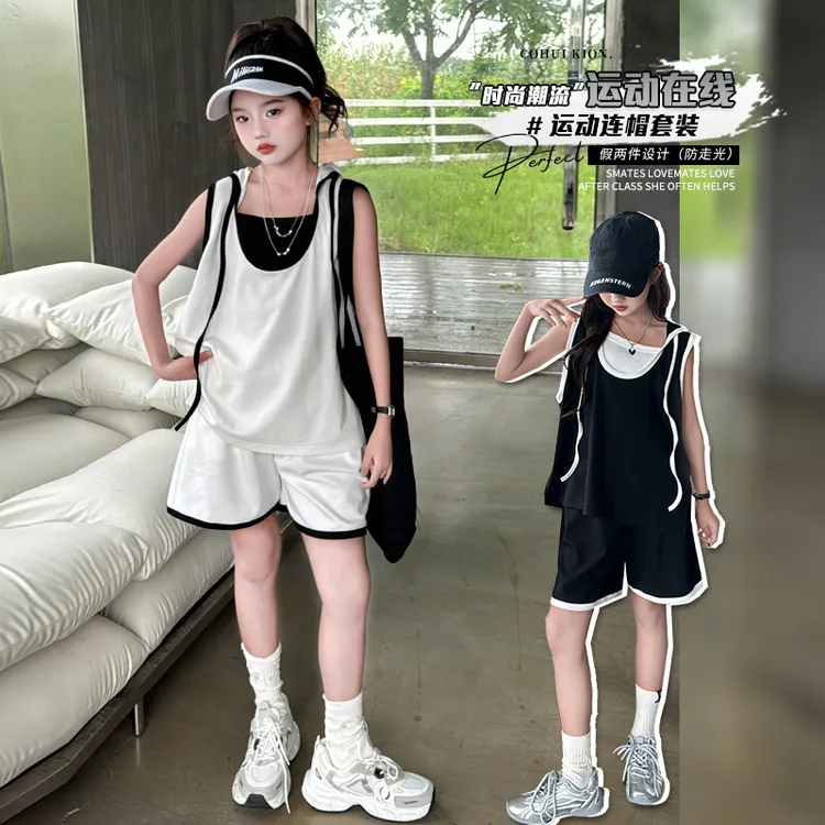 女童夏季运动套装时尚新款中大童女孩短袖时髦休闲假两件网红夏装